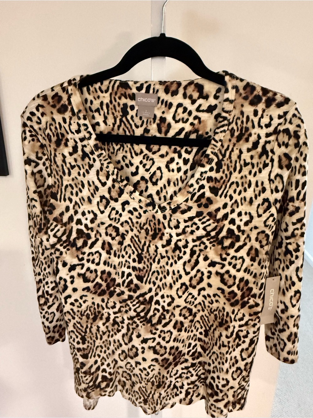 Chico's Animal Print V-Neck Top in Tan, Brown, Black